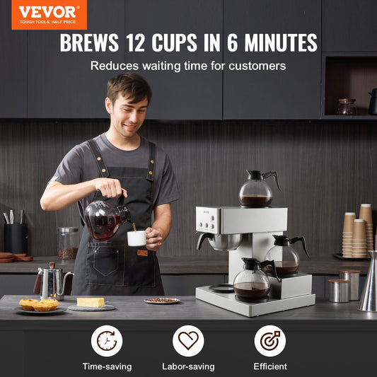 4-Station Commercial Coffee Brewer – 6-Minute Rapid Brew with Quad Warming Plates & 4 Carafes