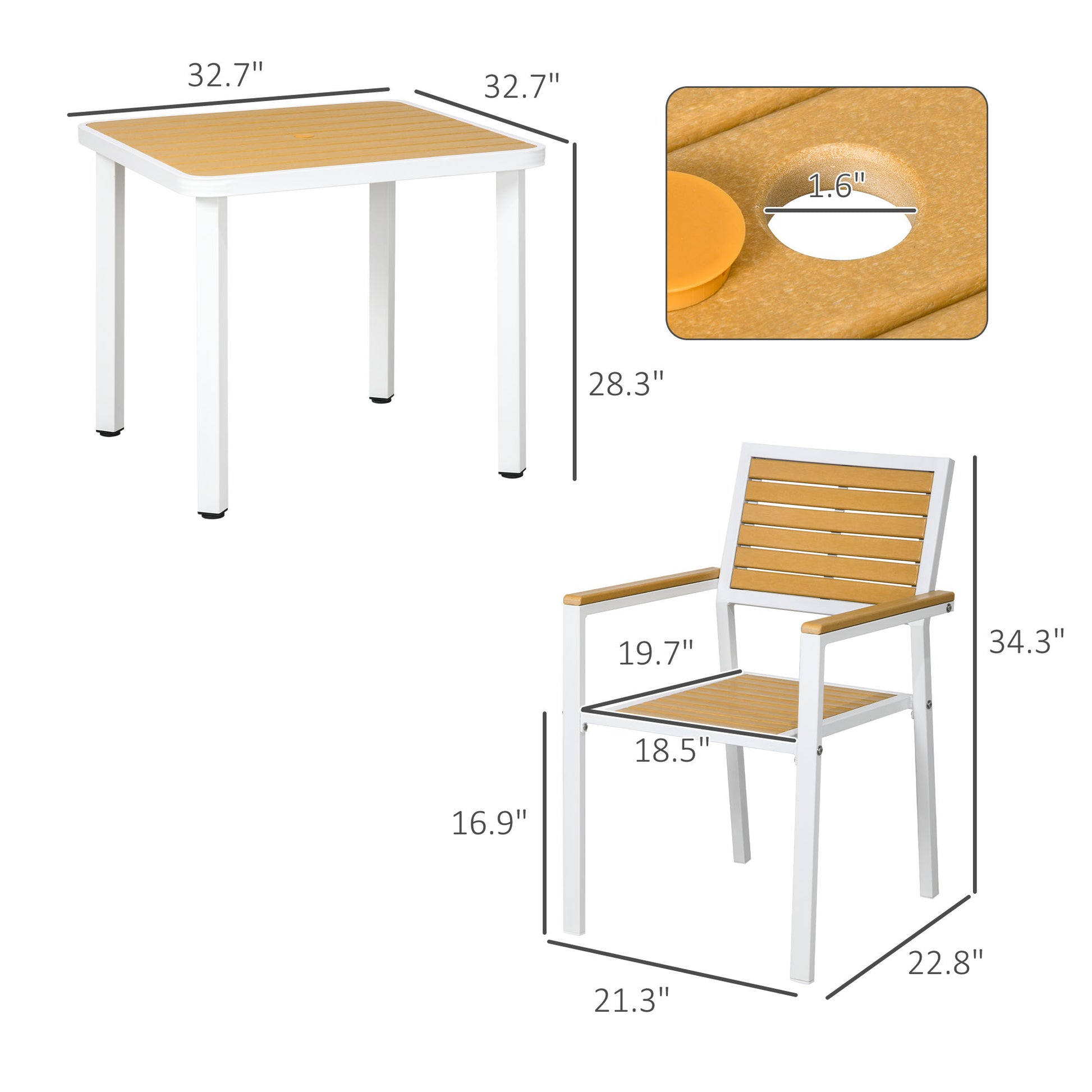 5pc Patio Table and Chairs Set, Aluminum Patio Dining Set w/ HDPE Materials, Umbrella Hole, Yellow