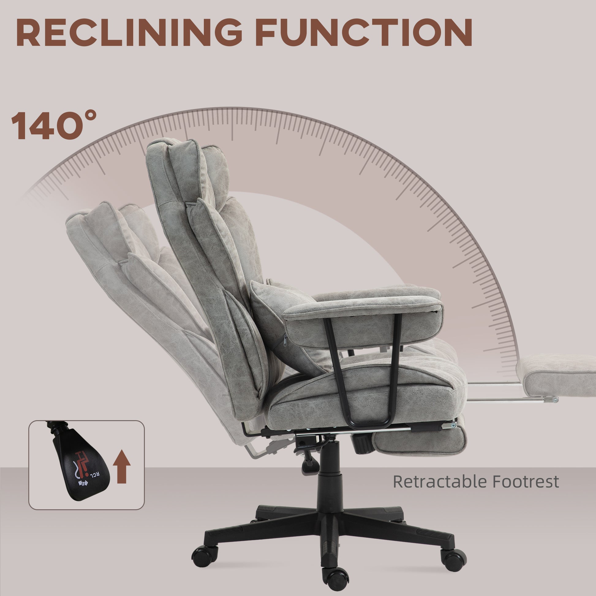 400LBS Big and Tall Office Chair, Massage Office Chair with Footrest, Lumbar Support and Reclining Function, Gray