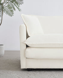 Sofa Set Of 2 Chenille Couch, 2-3 Seater Sofa Set Deep Seat Sofa, Modern Sofa Set For Living Room, White Chenille