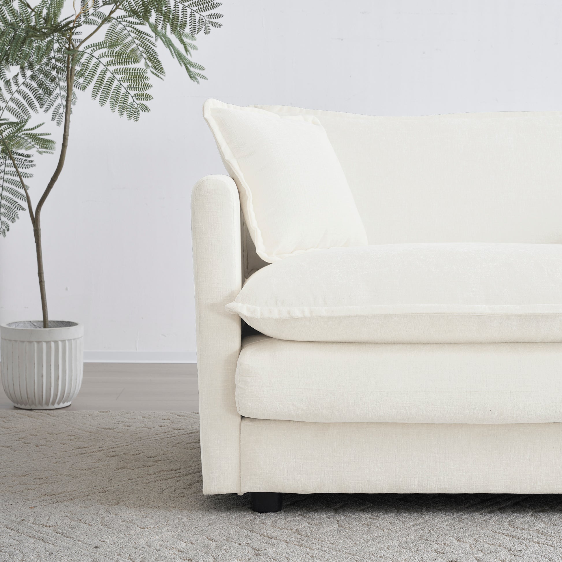 Sofa Set Of 2 Chenille Couch, 2-3 Seater Sofa Set Deep Seat Sofa, Modern Sofa Set For Living Room, White Chenille