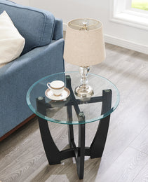 23.5 Inch Round Glass Coffee Table, Black Round Coffee Table Center Table With Glass Top, Small Coffee Table For Living Room, Office And Apartment