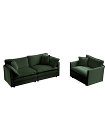 2 Seater Loveseat And Chair Set, 2 Piece Sofa & Chair Set, Loveseat And Accent Chair , 2-Piece Upholstered Chenille Sofa Living Room Couch Furniture 1-2 Seat  ,Green Chenille
