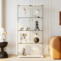 Tempered Glass Display Cabinet for Collectibles 4 Shelves, Double Doors, 13-Color LED Lights Motion Detector Black, Secure Lock