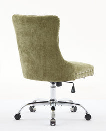 A&A Furniture Office Chair,Modern Chenille Upholstered Tufted Button Home Office Chair With Chrome Metal Base,Adjustable Desk Chair Swivel Office Chair Gree
