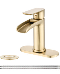 Waterfall Bathroom Faucet Single Handle Bathroom Sink Faucets 1 Or 3 Hole Solid Vanity Faucet With Deck Plate & Overflow Pop Up Drain Brushed Nickel