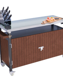 Outdoor Grill Cart With Stainless Steel Tabletop, Storage, Patio Kitchen Island With Wheels, Hooks, And Spice Rack, Waterproof Outdoor Grill Table, Movable BBQ Serving Cart Rolling Bar Cart