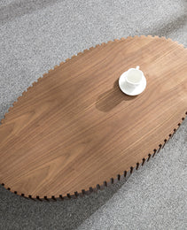 Modern Handcraft Drum Coffee Table Length 43.7 Inch Ellipse Coffee Table For Living Room,Oval Small Coffee Table With Sturdy Pedestal,Walnut MDF