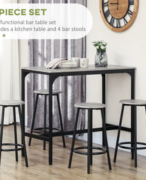 5-Piece Counter Height Bar Table Set, Rustic 43.25" Dining Table With 4 Bar Stools, Kitchen Table With Wooden Top For Pub, Dining Room, Gray
