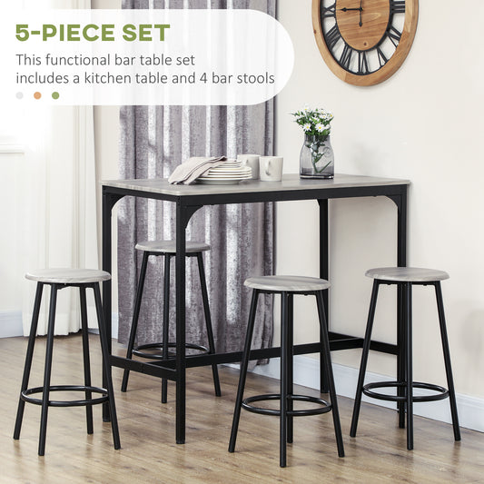 5-Piece Counter Height Bar Table Set, Rustic 43.25" Dining Table With 4 Bar Stools, Kitchen Table With Wooden Top For Pub, Dining Room, Gray