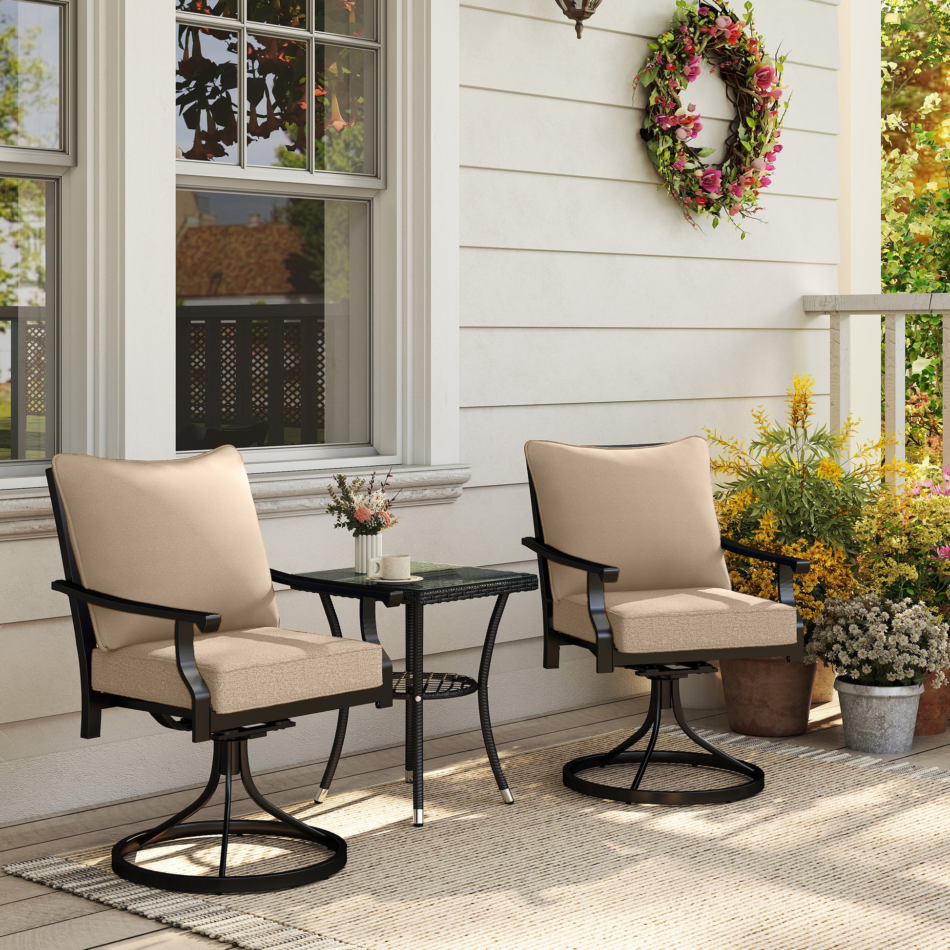 4 Patio Chair Cushions with Seat & Backrest, Fade Resistant Seat Replacement Cushion Set, Beige
