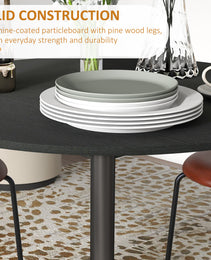 Folding Dining Table, Round Drop Leaf Kitchen Table for Small Spaces with Wood Legs, Black