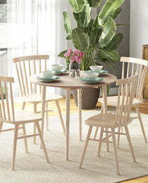Folding Dining Table, Round Drop Leaf Kitchen Table for Small Spaces with Wood Legs, Oak Color