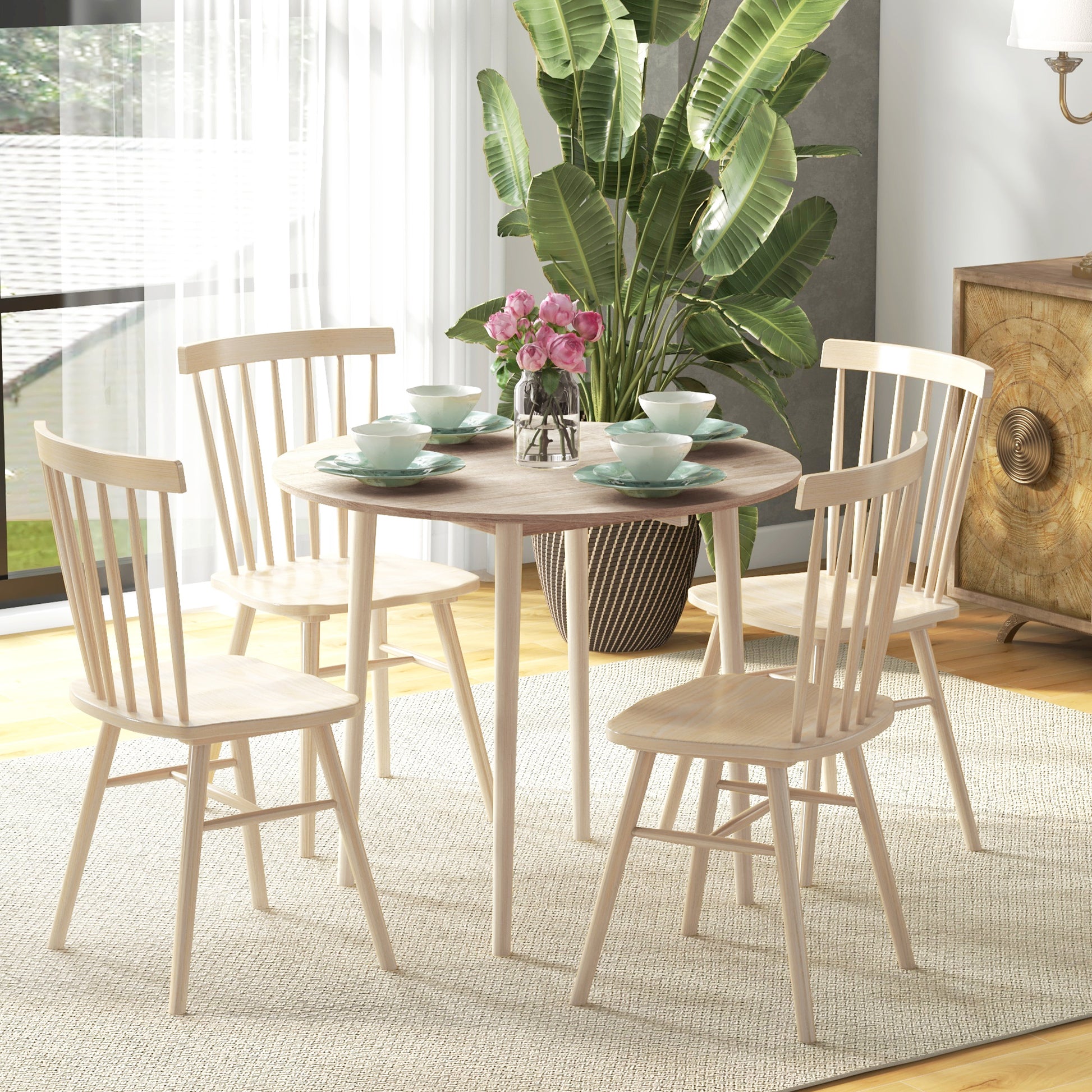 Folding Dining Table, Round Drop Leaf Kitchen Table for Small Spaces with Wood Legs, Oak Color