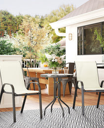 3 Pieces Bistro Set, Small Patio Furniture Set with Stackable Chairs and Glass Table for Backyard, Balcony, Beige
