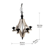 6 - Light Wood Chandelier With Adjustable Chain For Kitchen, Dining Hall Entrance, Bulb Not Included - CJDS