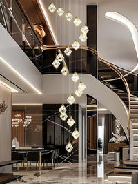 20-Light Modern Chandelier for Foyer Crystal Chandeliers for Living Room Gold Pendant Light Fixture Staircase Chandelier for High Ceilings Dimmable LED Hanging Light with Remote