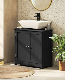 Pedestal Sink Storage Cabinet, Bathroom Sink Cabinet With U-Shape Cut-Out And Adjustable Shelf, Black