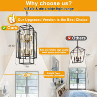 8-Light Lantern Tiered Pendant Light Fixtures, No Assembly Required Farmhouse Chandelier for Entryway, Large Chandeliers for High Ceilings, Modern Hanging Light Fixture for Foyer, Staircase