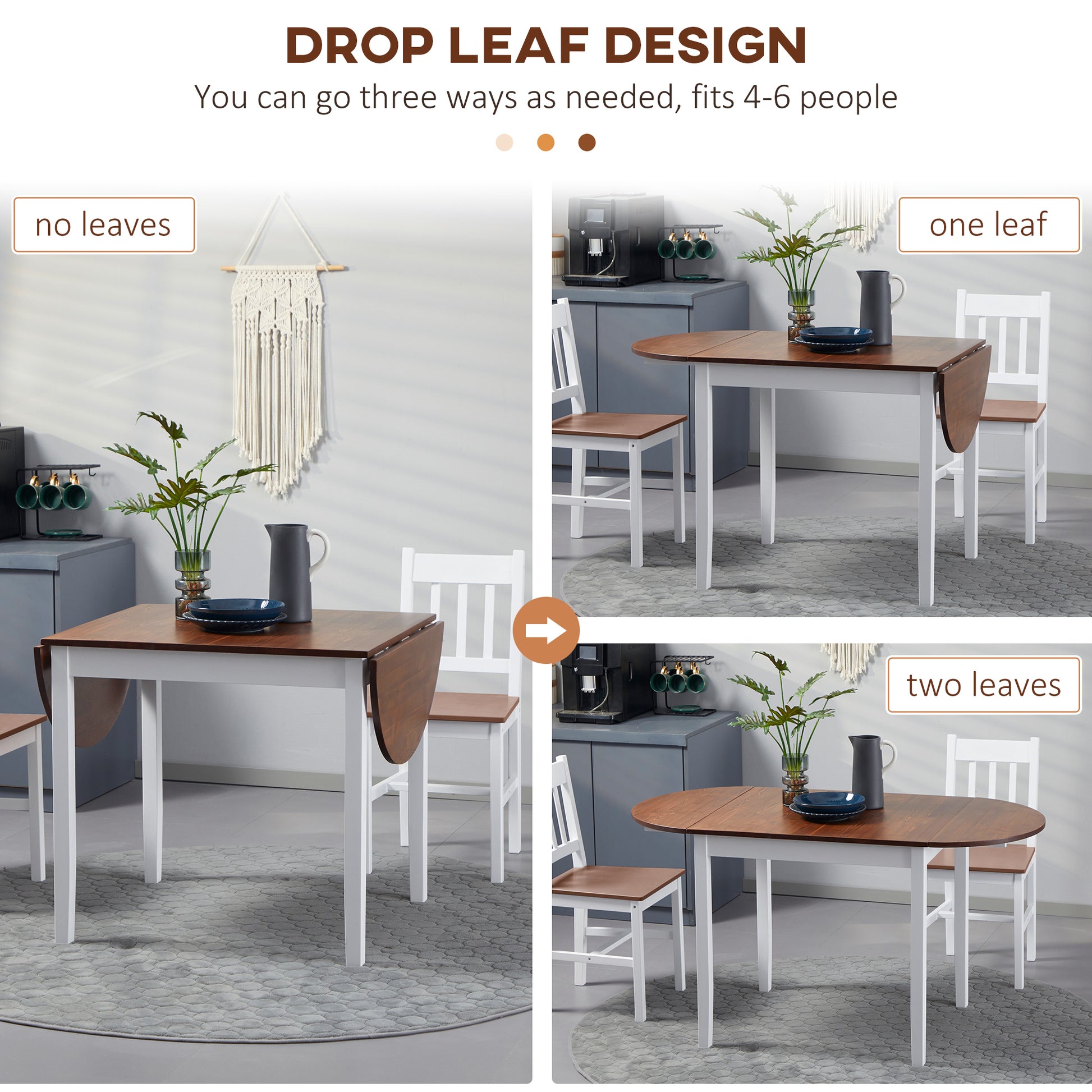 55" Wood Kitchen Table, Drop Leaf Tables for Small Spaces, Brown