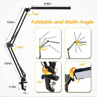 Eye-Caring LED Folding Metal Desk Lamp  Adjustable  Brightness Levels Flexible Rotating Lamp Head for Home Reading PC