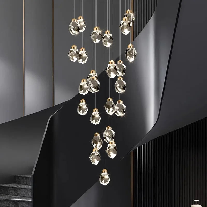Modern Hall LED Chandeliers Luxury Villa Staircase Crystal Chandeliers Attic Hotel Lighting Fixtures Home Decor Chandeli