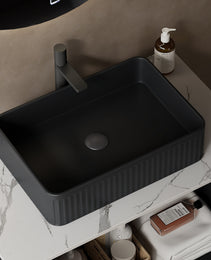 20 Bathroom Sink, Rectangular Striped Vessel Ceramic Basin Without Faucet, NO Cabinet, Black