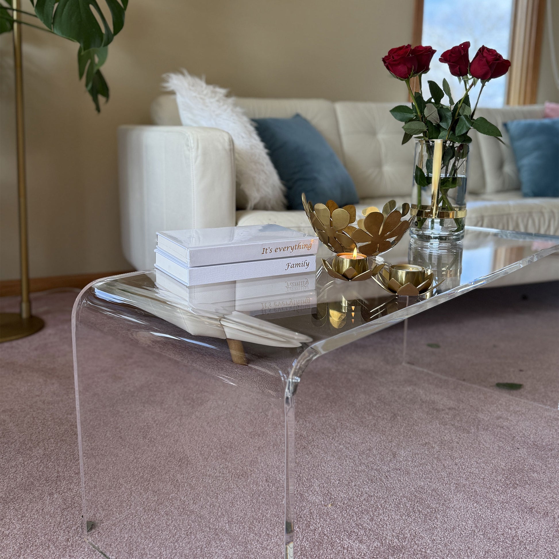 Coffee Table, 39inch Acrylic Long Rectangle Tea Table , Clear