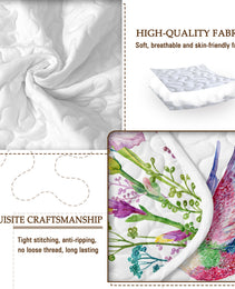 Watercolor Hummingbird Flowers Pattern Quilt Set -1 Quilt, 2 Shams