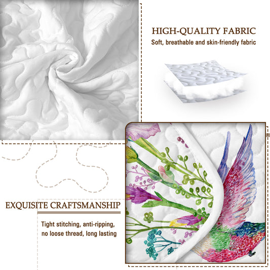 Watercolor Hummingbird Flowers Pattern Quilt Set -1 Quilt, 2 Shams