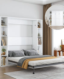 Queen Murphy Bed, 89.7-inch Foldable Wall Bed, With Storage Cabinet, With Hardware Bed Frame And Solid Wood Support Strips, Hidden Bed Frame, Suitable For Bedrooms, Guest Rooms, White