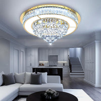 24" Modern Crystal Dimmable Chandeliers for Living Room LED Chandeliers Flush Mount Ceiling Light Fixture Dining Room Bedrooms Gold