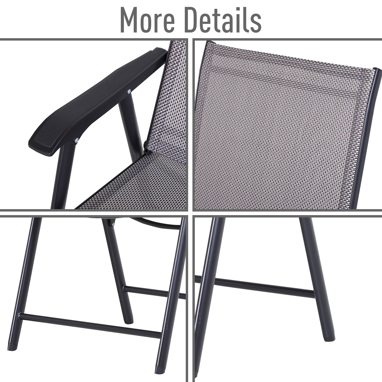 Set Of 4 Outdoor Folding Chairs, Stackable Patio Dining Chairs With Armrests, Metal Frame, Gray
