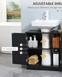Under Sink Bathroom Cabinet, Pedestal Sink Storage Cabinet with 2 Doors, Shelf and U-Shape, Black