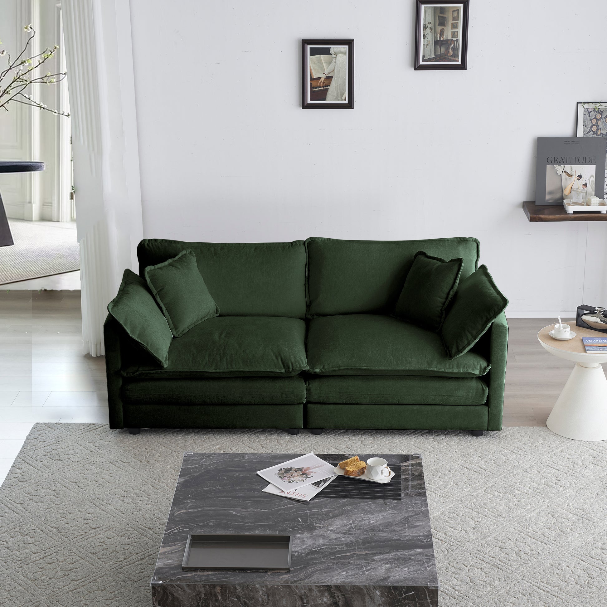 2  Piece Living Room Set , 2 Pieces Upholstered Loveseat And Couch For Home Office Lounge,  Sofa Set Of 2, 2-Piece 2-2 Seat Couch Set For Living Room ,Green Chenille