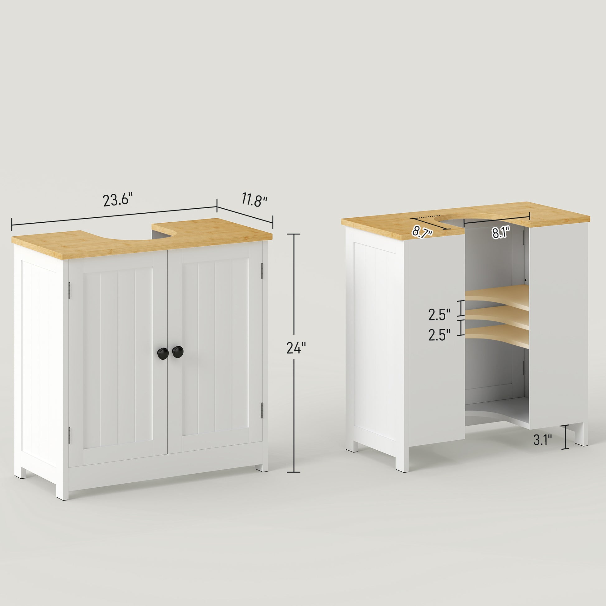 Bathroom Vanities Under Sink Storage Cabinet Cupboard With 2 Doors, 23.5" X 11.75" X 24", White