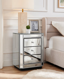 3-Drawer Mirrored Nightstand Bedside Table, Modern End Side Table, Mirrored Nightstand, Mirrored Side Table For Living Room, Bedroom, Entryway 17.7W X 13.8D X 23.6H