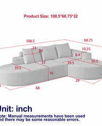 Modern Curved Sofa ,Chenille Upholstered Sectional Sofa Couch Set,Modular 108.5 L Shaped Sectional Living Room Sofa Set With 3 Pillows,Free Combination Sofa Couch For Living Room,Bedroom