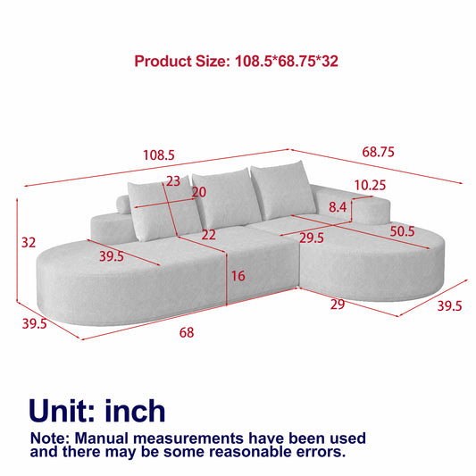 Modern Curved Sofa ,Chenille Upholstered Sectional Sofa Couch Set,Modular 108.5 L Shaped Sectional Living Room Sofa Set With 3 Pillows,Free Combination Sofa Couch For Living Room,Bedroom