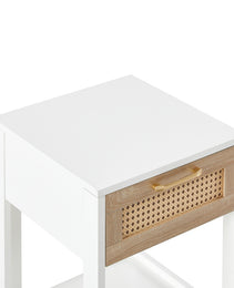 Rattan End Table With Drawer Modern Nightstand Side Table For Living Room