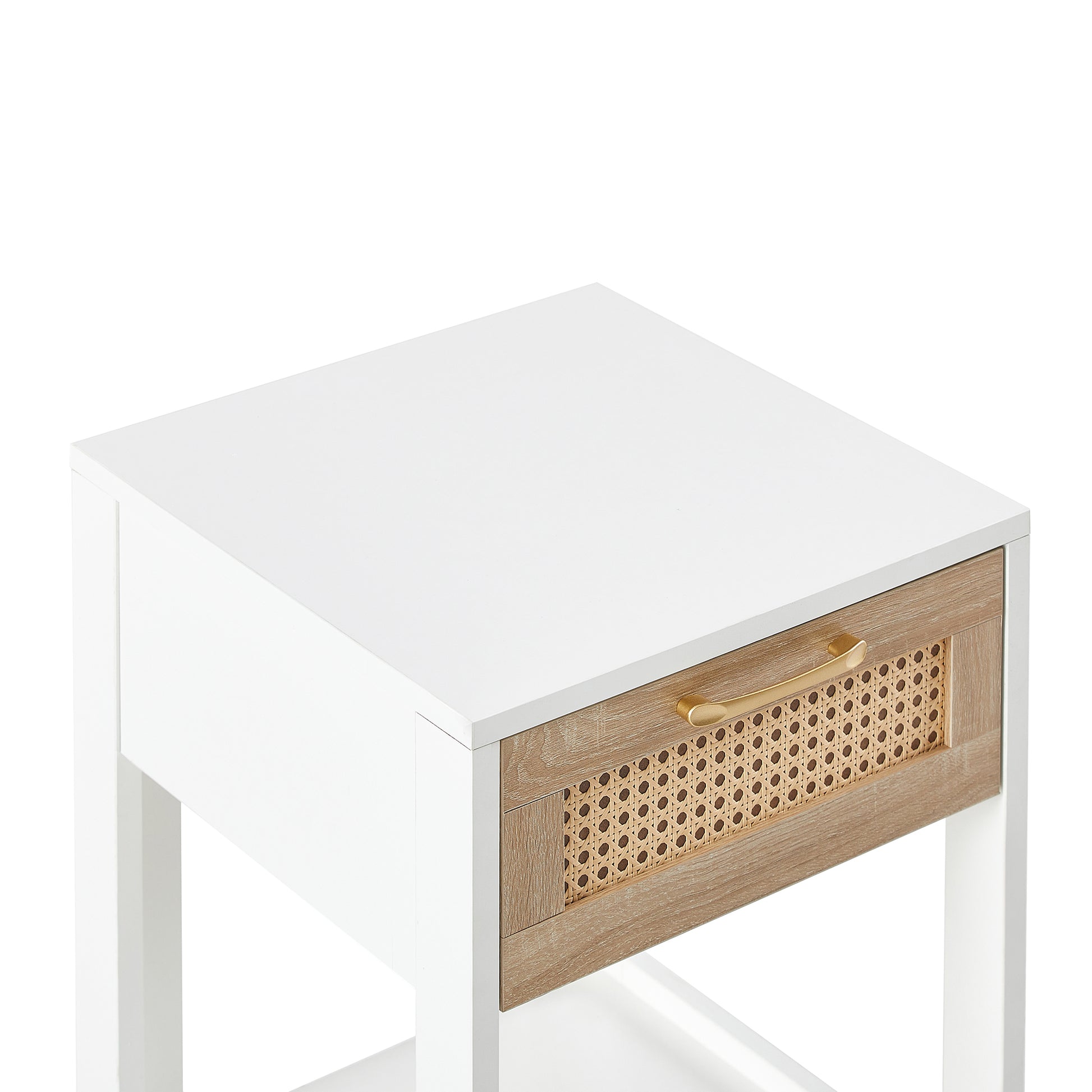 Rattan End Table With Drawer Modern Nightstand Side Table For Living Room