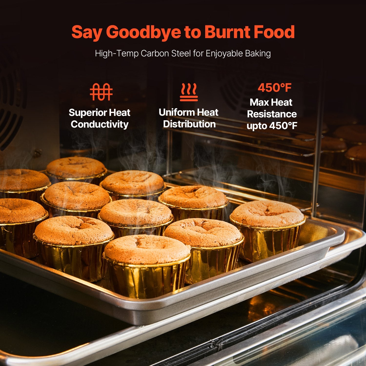 Baking Pan Set 3-Piece Nonstick Carbon Steel Bakeware Set With Silicone Handle