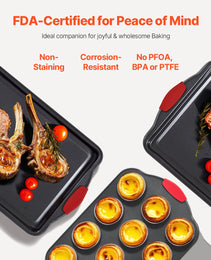 Baking Pan Set 8-Piece Nonstick Carbon Steel Bakeware Set With Silicone Handle