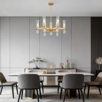 Gold Chandelier,9 Light Farmhouse Chandeliers for Dining Room Light Fixture