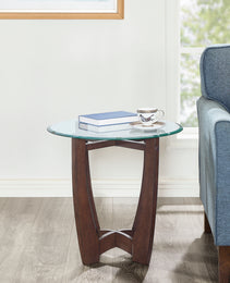23.5 Inch Round Glass Coffee Table, Cherry Round Coffee Table Center Table With Glass Top, Small Coffee Table For Living Rooms, Offices And Apartments