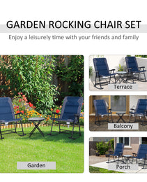 3 Piece Blue Rocking Bistro Set  Patio Chairs   Glass Coffee Table