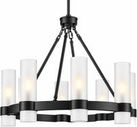 Teramo Black Wagon Wheel Chandelier, 26 Inch round Dining Room Light, Clear