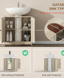 Bathroom Vanity Cabinet, Under Sink Bathroom Cabinet with 2 Doors and Adjustable Shelf, Weathered Gray Oak