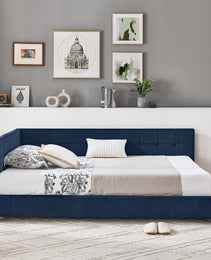 Full Size Upholstered Tufted  Bed Frame, Sofa Bed Frame With Comfortable Backrest And Armrests, Full Size Bed For Bedroom, Living Room,Velvet, Dark Blue 80.5x59x30.5