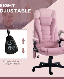 6 Point Executive Office Chair with Heat, Velvet High Back Vibrating Massage Office Chair, Pink